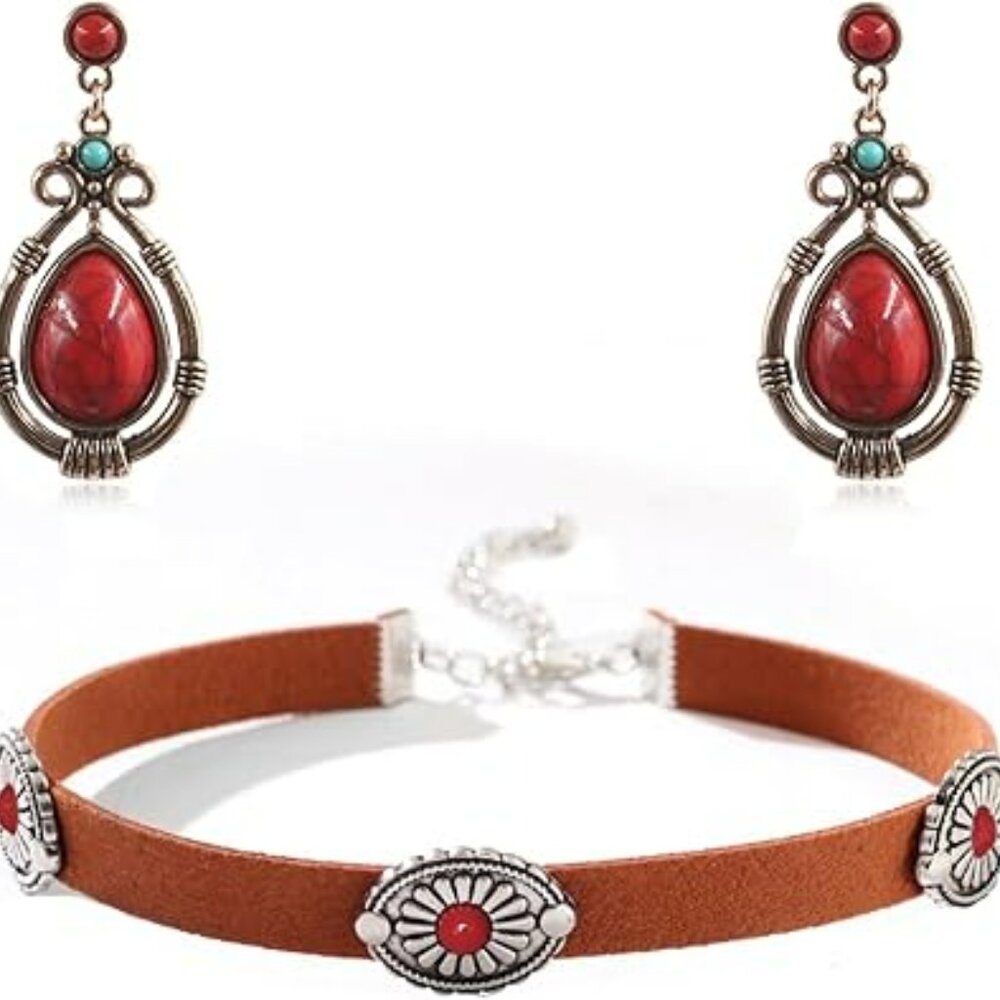 Turquoise Teardrop Earring & Necklace‎ Set Bohemia Boho Colorful Fashion Set